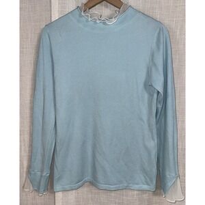 Vila Milano Women's M Sweater Blouse Flute Sleeve Blue Lace Collar Wool Blend